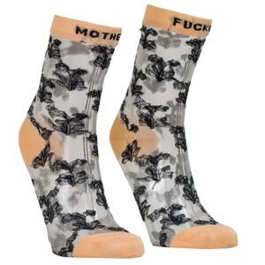 Mother The Step Up Sprouts MF Peach Black Floral Flower Sheer Socks NEW Tags